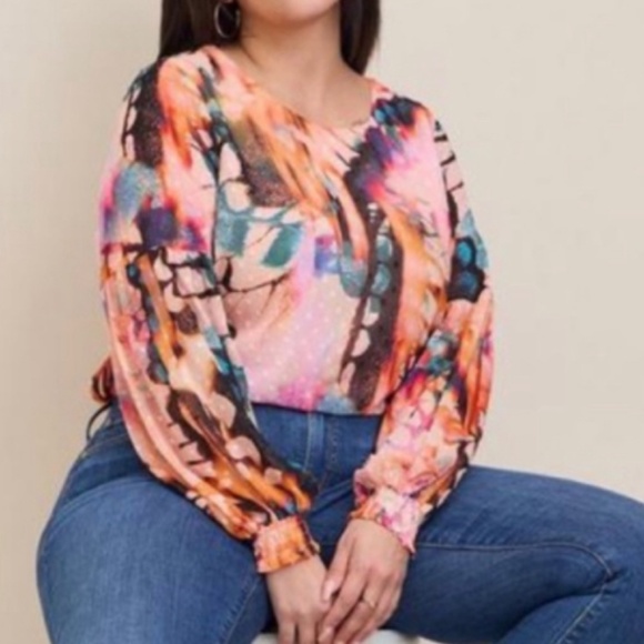 🆕 Chiffon Clip Dot Blouson Sleeve Blouse Top 1 1X 14 16 NWT Torrid New! - Picture 7 of 7